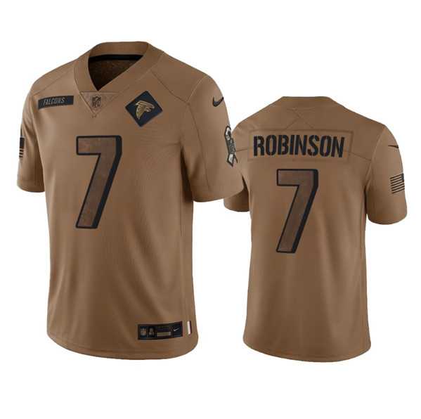 Men%27s Atlanta Falcons #7 Bijan Robinson 2023 Brown Salute To Setvice Limited Football Stitched Jersey Dyin